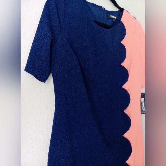 Glamour Navy Blue and Peach Color Sheath Mini Dress Size 10 - Picture 3 of 8